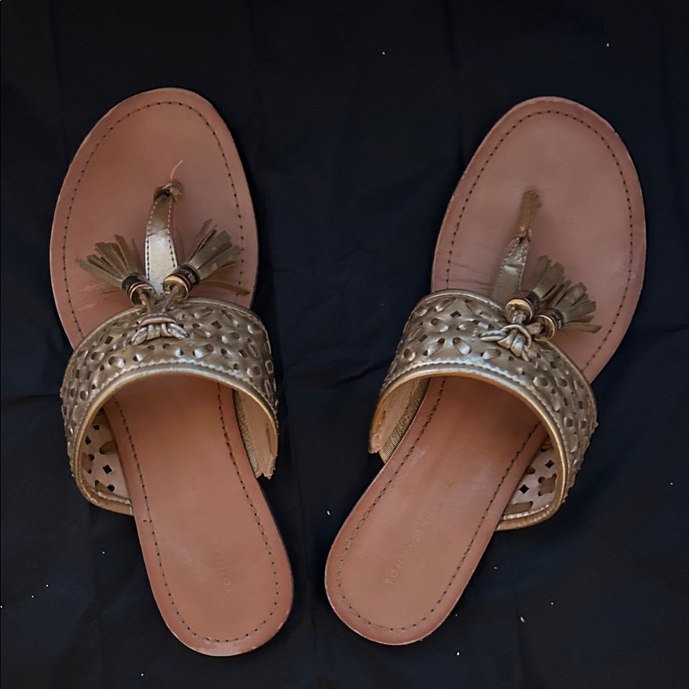 Tommy Hilfiger Gold Leather Tassel Sandals